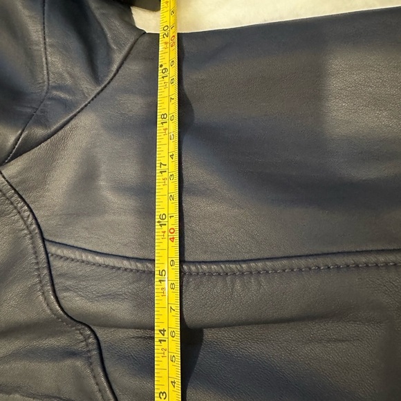 Women's navy Leather Jacket - Picture 5 of 6